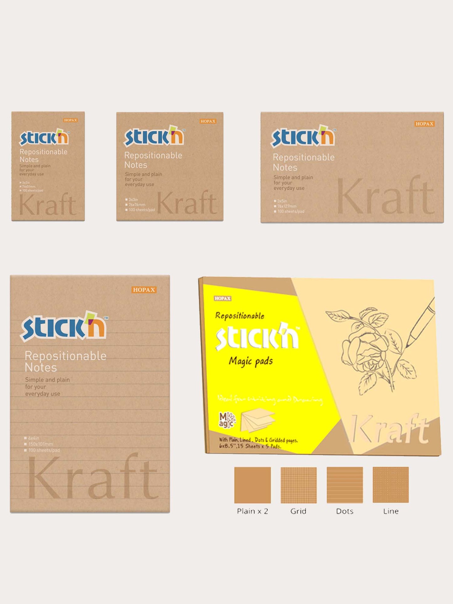 Stick'n Kraft Brown Rustic Sticky Notes